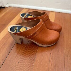 Swedish Hasbeens Tan Leather Mules